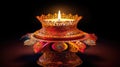 Diwali night Intricately designed Diwali lamp pradip with ornate patterns and bright colors, creating a visually striking and