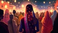 Diwali Night Revelry: Indian Crowd with Lamps - Generative AI