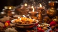 Diwali puja with offerings and incense