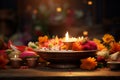 Diwali puja thali with religious offerings and