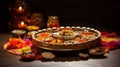 Diwali puja thali with sacred items