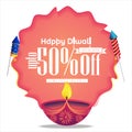 Diwali Sale 50% off banner design with diya oil lamp. Festival sale, offer, discount concept Royalty Free Stock Photo
