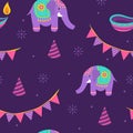 Diwali seamless pattern. Cute background for hindu holiday. Indian festival of lights. Vector illustration in flat