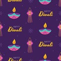 Diwali seamless pattern. Cute background for hindu holiday. Indian festival of lights. Vector illustration in flat