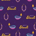 Diwali seamless pattern. Cute background for hindu holiday. Indian festival of lights. Vector illustration in flat