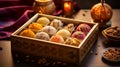 Diwali sweets and treats in a decorative box Royalty Free Stock Photo