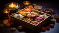 Diwali sweets and treats in a decorative box Royalty Free Stock Photo