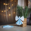 DIY angel made with medical masks, zero waste decor, gratitude from thankful patient Royalty Free Stock Photo