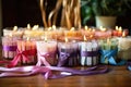 diy candles drying with ribbons attached Royalty Free Stock Photo