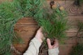 DIY christmas wreath. Christmas decor in eco style - materials for creating a wreath on the door. Instructions, step 3 Royalty Free Stock Photo