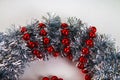 Diy Christmas wreath. Guide on the photo how to make a Christmas wreath with your own hands from a cardboard plate, tinsel, beads Royalty Free Stock Photo