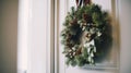 DIY Christmas wreath ideas. Outdoor Christmas wreath for doors. Large exterior Christmas wreath holiday decorations Royalty Free Stock Photo