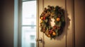 DIY Christmas wreath ideas. Outdoor Christmas wreath for doors. Large exterior Christmas wreath holiday decorations Royalty Free Stock Photo