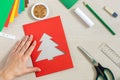 DIY concept. How to make Christmas card. New Year idea for children. Royalty Free Stock Photo