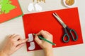 DIY concept. How to make Christmas card. New Year idea for children.