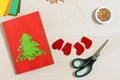 DIY concept. How to make Christmas card. New Year idea for children.