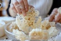 diy crafting with a person making a loofah soap at home