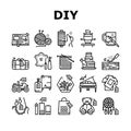 Diy Crafts Handmade Collection Icons Set Vector