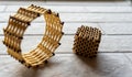 DIY craftsmanship. Products in the form of a cube and a circle made of matches. Royalty Free Stock Photo