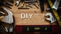 DIY Do It Yourself in Wooden Letters and Tools