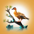 Diy Duck Paper Craft: Polygon Design Perched On Tree Branch Wall Decor Royalty Free Stock Photo