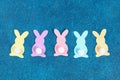 Diy Easter garland bunnies, flags EASTER made paper blue background. Gift idea, decor Spring, Easter Royalty Free Stock Photo