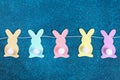 Diy Easter garland bunnies, flags EASTER made paper blue background. Gift idea, decor Spring, Easter Royalty Free Stock Photo