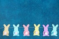 Diy Easter garland bunnies, flags EASTER made paper blue background. Gift idea, decor Spring, Easter Royalty Free Stock Photo