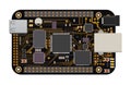 DIY electronic mega board with a micro-controller, LEDs, connectors, and other electronic components.