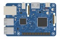 DIY electronic mega board with a microprocessor, interfaces, LEDs, connectors, and other electronic components, to form