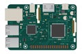 DIY electronic mega board with a microprocessor, interfaces, LEDs, connectors, and other electronic components, to form