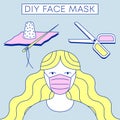 diy face mask tuto - medical facemask for coronavirus - flat vector illustration Royalty Free Stock Photo