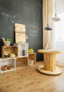 DIY furniture from crates and cable stool Royalty Free Stock Photo