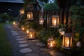 diy garden project with intricate walkway and lanterns