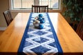 diy hanukkah table runner with blue and white patterns