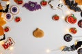 DIY make sweets Halloween treats. Step 1, on isolated background is ginger dough pumpkin preparation