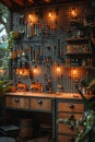DIY makers workshop with tools organized on pegboards8K Royalty Free Stock Photo