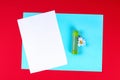 Diy Mothers Day greeting card in the form of curtain with paper chamomile flower on red background Royalty Free Stock Photo