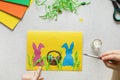 DIY postcard step by step. Crafts concept for kids. happy easter