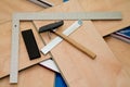 DIY project: laminate floor and tools used Royalty Free Stock Photo