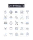 DIY projects line icons collection. Glamping, RVing, Outdoors, Wilderness, Adventure, Campfires, Nature vector and Royalty Free Stock Photo