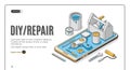Diy repair isometric banner engineering tools Royalty Free Stock Photo