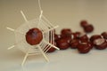 Diy spider figure of yarns, chestnuts and matches. Royalty Free Stock Photo