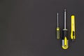 DIY tool kit. Tools lie on a black background. There is a place for text Royalty Free Stock Photo