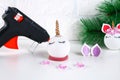 Diy, the unicorn. How to make a unicorn from a Christmas ball toy. Step by step guide photo. Christmas tree decorations