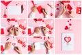 DIY Valentine greeting card, collage instruction step by step.