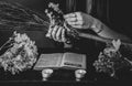 A witch making a DIY besom broom for Samhain Royalty Free Stock Photo