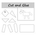 DIY worksheet. Color, cut parts of the image and glue on the paper. Cartoon horse