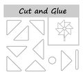 DIY worksheet. Color, cut parts of the image and glue on the paper. Vector illustration of pinwheel
