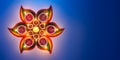 Diya oil lamps lit on colorful rangoli Royalty Free Stock Photo